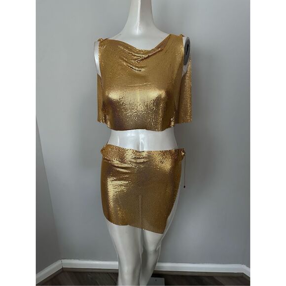 8 Other Reasons Chainmail Top And Skirt Set in Gold $264 - Picture 10 of 10